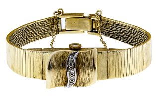 Mathey-Tissott 14k Gold and Diamond Case and Band Wrist Watch