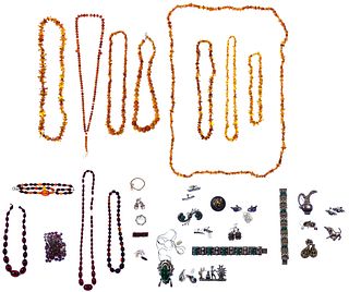 Amber, Mixed Silver and Costume Jewelry Assortment
