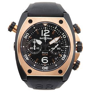 BELL & ROSS CHRONOGRAPH. STEEL AND 18K PINK GOLD. REF. BR 02-94