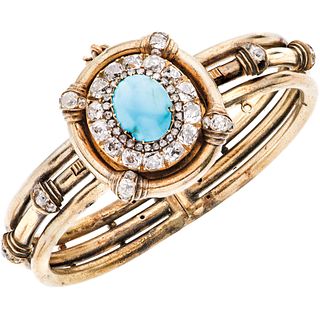 BRACELET / PENDANT WITH TURQUOISE AND DIAMONDS. 18K AND 14K YELLOW GOLD 