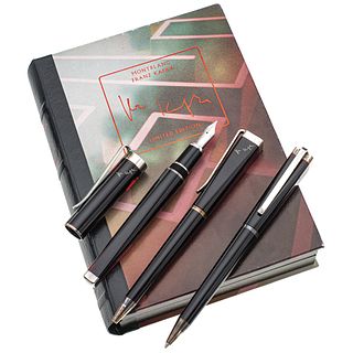 FOUNTAIN PEN, ROLLERBALL AND MECHANICAL PENCIL MONTBLANC LIMITED EDITION FRANZ KAFKA 01150/18500, 01150/16500 AND 1150/4500. RESIN AND .925 PLATA 