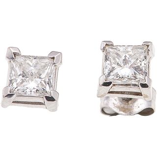 EARRINGS WITH DIAMONDS. 14K WHITE GOLD