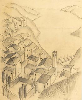 Ubaldo Oppi (Bologna 1889-Vicenza 1942)  - Landscape with harbour, 20's