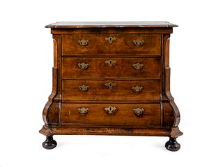 A Dutch Burlwood Chest of Drawers Height 31 3/4 x width 37 x depth 22 inches.