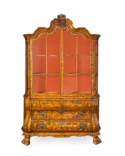 A Dutch Baroque Marquetry Bookcase Height 98 x width 65 x depth 17 inches.