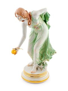 A Meissen Porcelain Figure Height 15 inches.