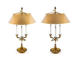 A Pair of Empire Style Bouillotte Lamps Height overall 31 1/2 inches.