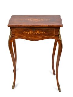 A Napoleon III Style Marquetry Lift-Top Table Height 23 x width 25 x depth 20 inches.