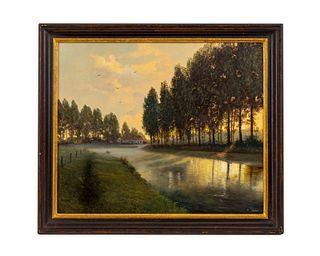 Albert Muller (Belgian, b. 1921) Stand of Trees Along River