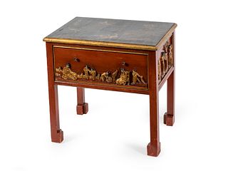 A Chinese Lacquered Side Table Height 24 3/4 x width 25 3/4 x depth 17 3/4 inches.