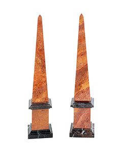 A Pair of Marble Obelisks Height 29 1/2 inches.