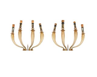 A Set of Four Murano Glass Four-Light Wall Sconces Height overall 191 inches.
