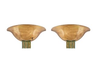 A Pair of Art Deco Style Wall Sconces Height 8 1/4 x width 16 inches.