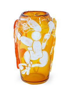 A Rob Stern Art Glass Vase Height 14 inches.