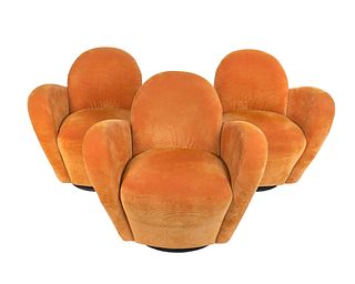 A Set of Three Corduroy Upholstered Lounge Chairs
