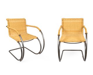 A Pair of Mies Van Der Rohe Cantilever Model MR 20 Chairs Height 31 1/2 x width 20 1/2 x depth 33 inches.