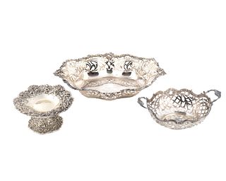 A Group of Three Silver Baskets Length of largest 11 inches.