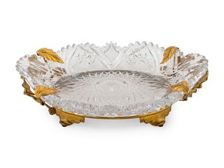A French Gilt Bronze Mounted Cut Crystal Centerpiece Height 4 1/2 x width 15 x depth 10 1/2 inchees.