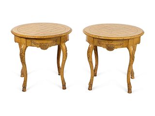 A Pair of Louis XV Style Cream-Painted Circular End Tables Height 26 x diameter 27 inches.