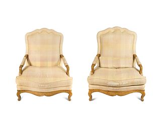 A Pair of Louis XV Style White-Painted Fauteuils a la Reine Height 40 x width 34 x depth 32 inches.