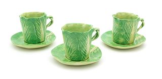 A Set of Ten Dodie Thayer Lettuceware Demitasse Cups and Saucers Cup height 2 3/4, saucer diameter 4 5/8 inches.