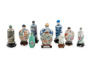 A Group of Ten Chinese Porcelain Snuff Bottles Height of tallest 3 3/4 inches.
