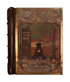 [ART NOUVEAU BINDING]. Blank railroad ledger, "Compagnie des Chemins de fer de l'Ouest" (spine title). N.p.: n.p., 1909.