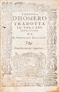 HOMER. L'Odissea. Girolamo Bacelli, translator. Florence: Apresso il Sermartelli, 1582. FIRST EDITION in Italian. 