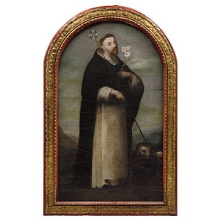 Juan Correa (Mexico, 1646 - 1716). Saint Dominic de Guzmán. Oil on canvas. Signed. 43.7 x 25.5" (111 x 65 cm).