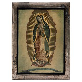 Virgin of Guadalupe. Mexico, 20th century. Oil on copper plaque. 13.7 x 9.8" (35 x 25 cm)