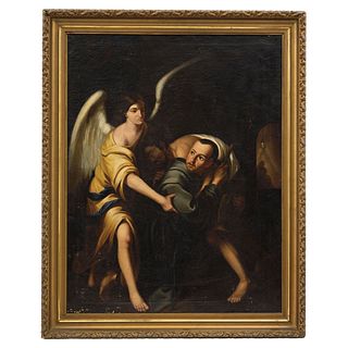 St John of God Transporting an Ill Man. 19th century. Oil on canvas. 38.3 x 30.7" (97. 3 x 78 cm.