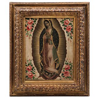 Virgin of Guadalupe Mexico, Late 18th century, 15.5 x 11.8" (39.5 x 30 cm).