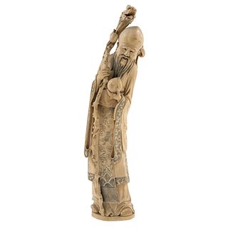 God of Longevity. China, Early 20th century. Ivory carving with inked details. 20" (51 cm) tall