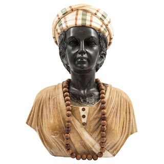 Bust of Woman. 20th century. Carved and polychrome marble. 23.6" (60 cm) tall
