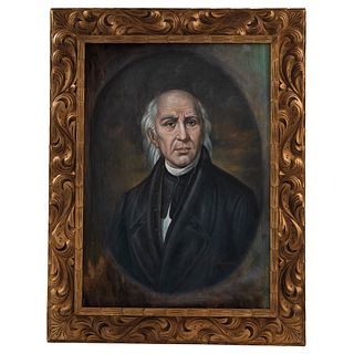 Portrait of Miguel Hidalgo. Mexico, 19th century. Oil on canvas. Signed and dated "J. Ramírez 1860". 23 x 32.6" (58.5 x 83 cm)