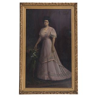 Juan de Mata Pacheco (Mexico, 1874 - 1956). Portrait of Doña Dolores Dosal Garcés. Oil on canvas. 82.6 x 48" (210 x 122 cm)