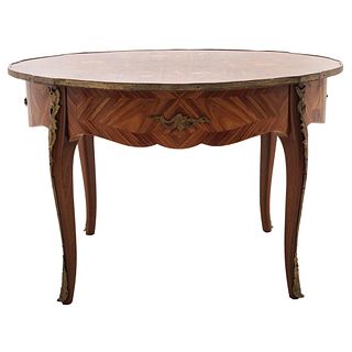 Center Table. Early 20th century. Wood patterned and decorated with floral motifs. 31.4 x 19.6" (80 x 50 cm)