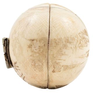 Carved Ivory Ball with Interior Scene. 19th century. 1.9" (5 cm) in diameter