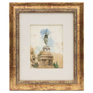 August Löhr. MONUMENTO A CUAUHTÉMOC.  Watercolor on paper. Signed and dated.