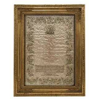 Thesis with Dedication to Agustín de Iturbide. Mexico, 1822. Printed on silk and decorated with gold and silver threads.