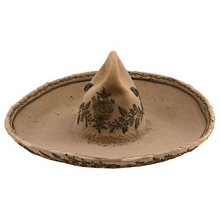 Charro Hat. Mexico, early 20th century. In felt and decorated with silver, gold and sequin thread embroidery.