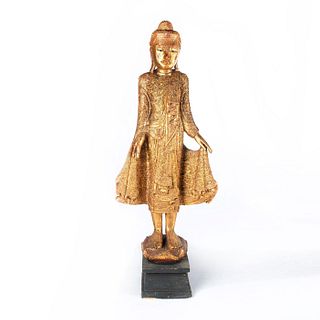 LARGE WOODEN SOUTH ASIAN GOLDEN BUDDHA