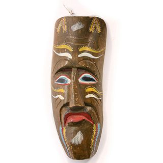 ASIAN HAND CARVED AND PAINTED WOODEN MASK