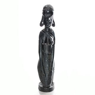 VINTAGE AFRICAN EBONY WOOD FIGURINE, MOTHER AND CHILD