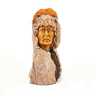 NATIVE AMERICAN RESIN BUST, MAN WITH HEADDRESS