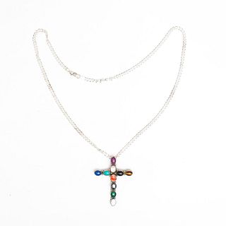 NAVAJO STERLING SILVER CRUCIFIX NECKLACE SIGNED LB