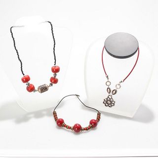 3 INDIAN STYLE NECKLACES WITH BEADS AND STONES