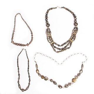 4 SILVER AND MIXED METAL BEAD NECKLACES
