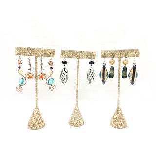 FIVE PAIRS OF GLASS EARRINGS, VARIETY COLORS + PATTERNS