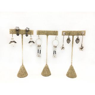 FIVE PAIRS OF SILVER PLATED EARRINGS